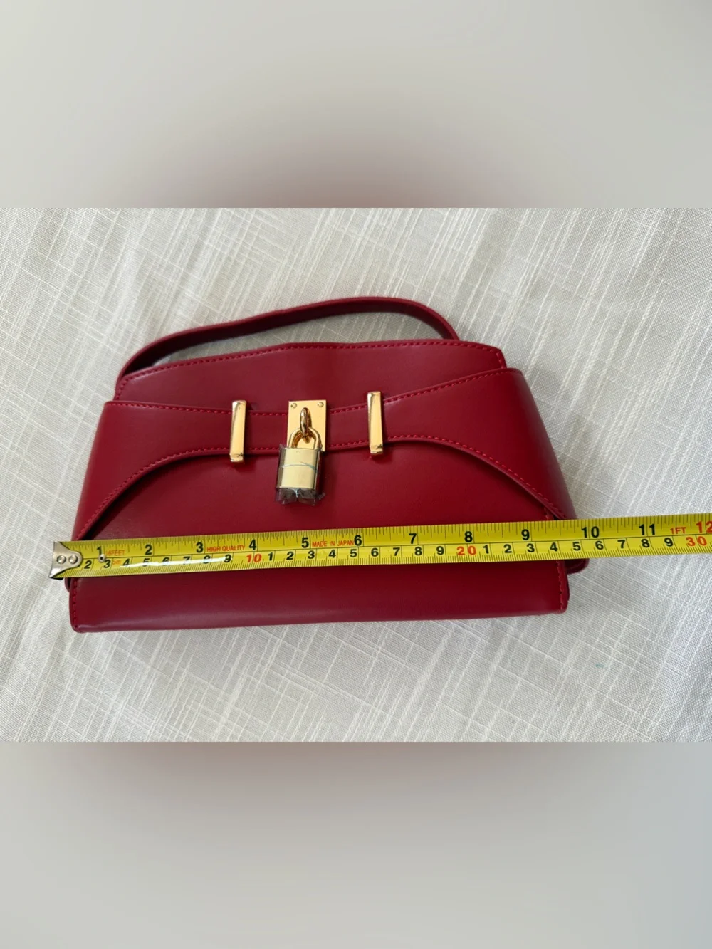 MOTF Red Top-Handle Satchel with Gold Lock Detail